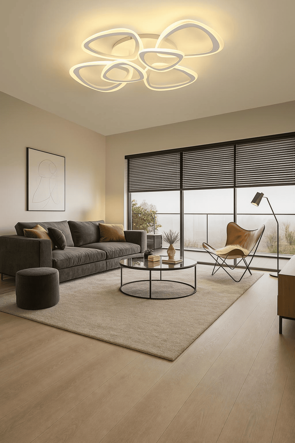 MS39005-6 Modern 3 Renk Ledli Mimari Tasarım Beyaz Plafonyer Lüks 6'LI Ledli Avize