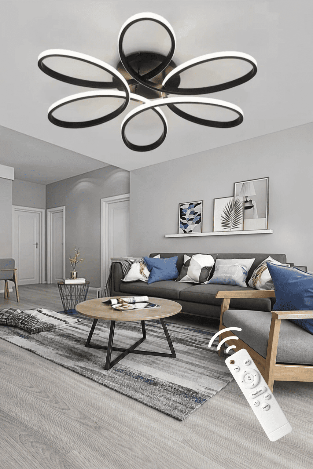 Star Siyah Kumandalı 3 Renk Ledli Dimmerli Plafonyer Modern Ledli Avize