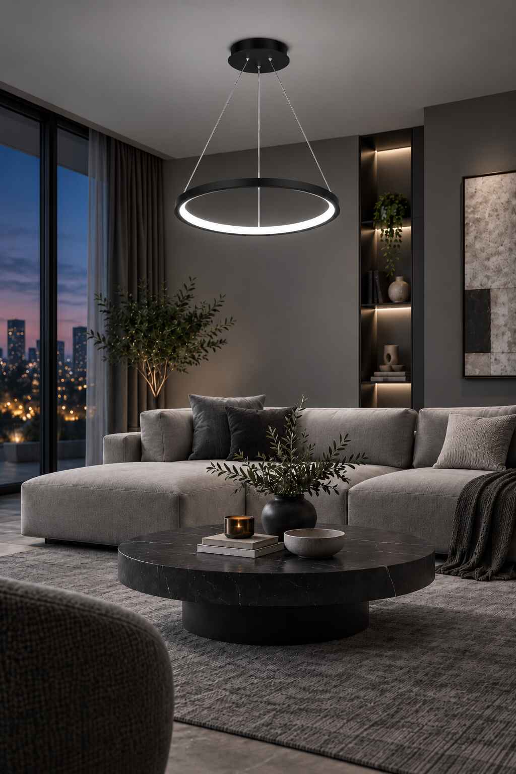 Ringa Siyah Beyaz Işık Modern Tasarım Led Avize