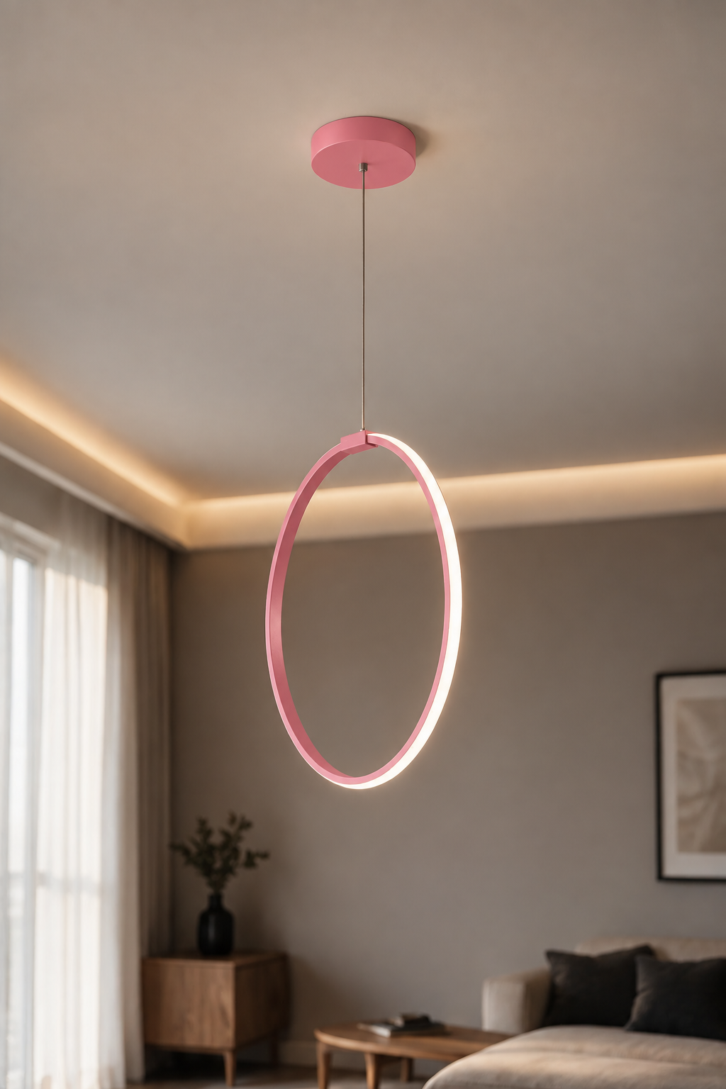 Rings Pembe Tekli Sarkıt Led Günışığı Ultra Ledli Salon Mutfak Oda Hol Ledli Avize