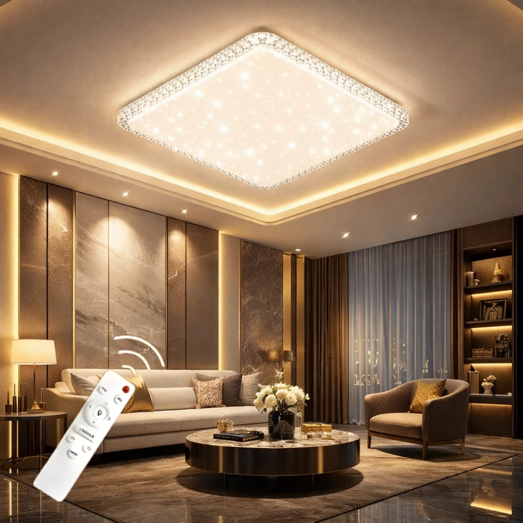 Bonita Cristalya Serisi 50'Lik Kare Uzaktan Kumandalı Dimmerli 3 Renk Ledli Plafonyer Ledli Avize Çap 50 cm