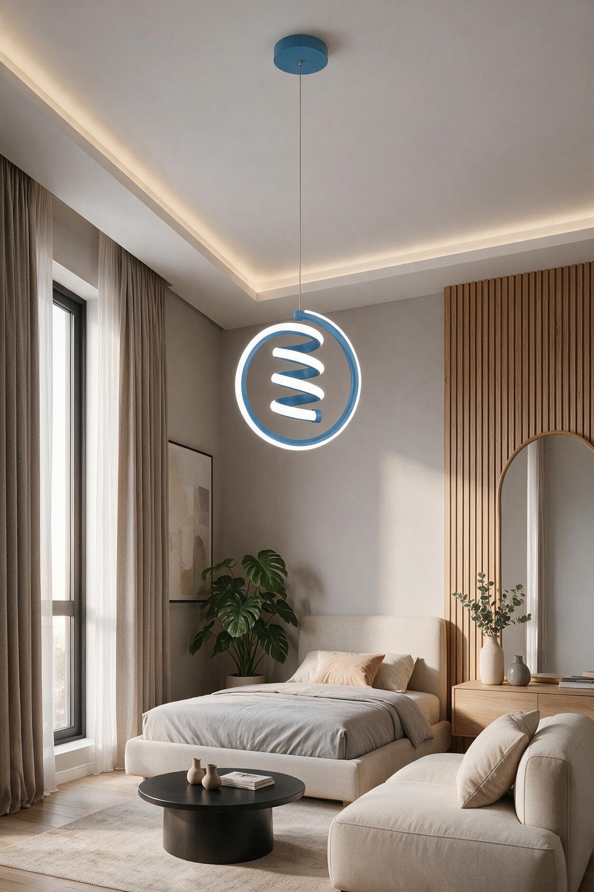 Venita Mavi Tekli Sarkıt Led Beyaz Işık Ultra Ledli Salon Mutfak Oda Hol Ledli Avize