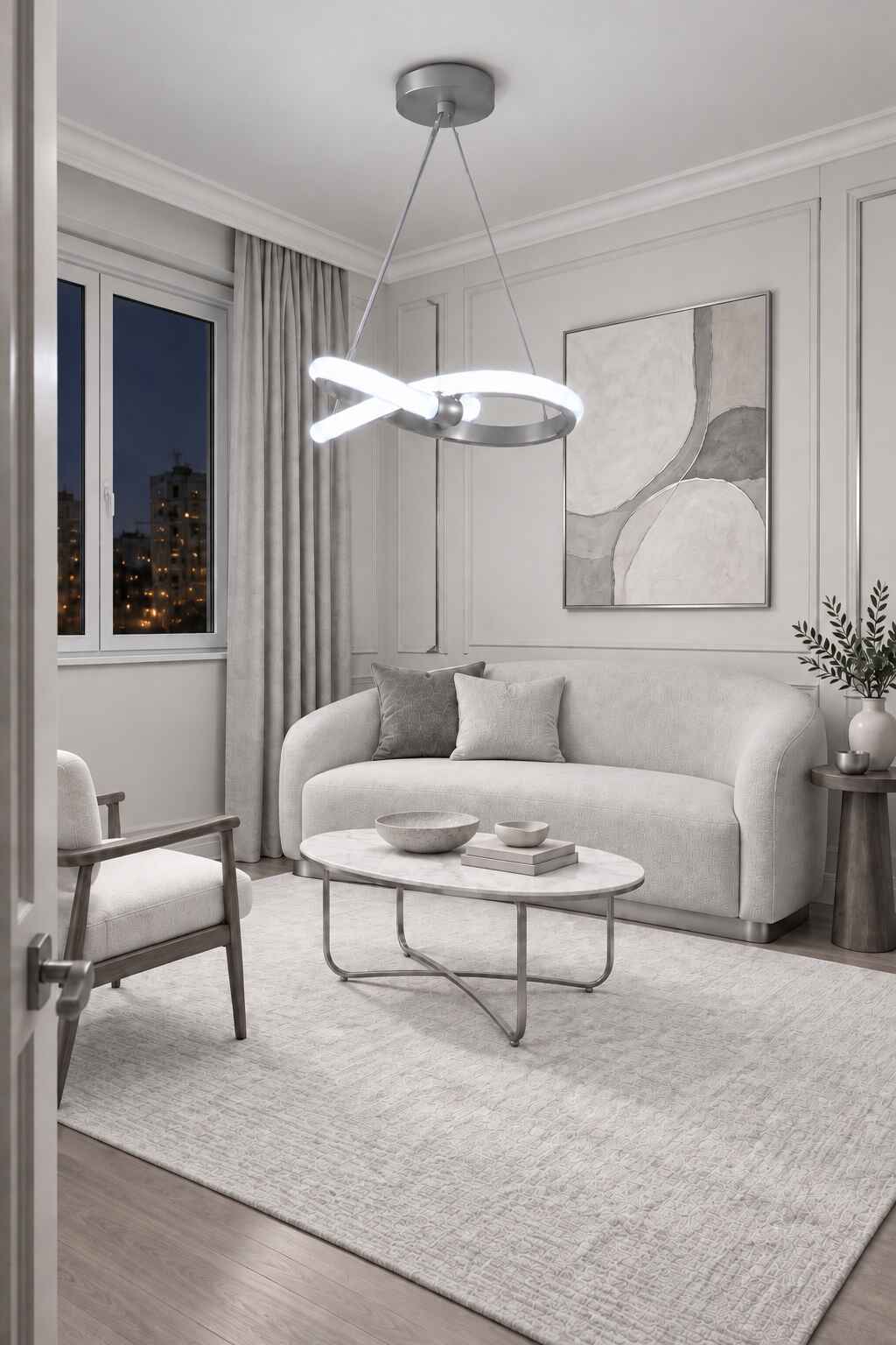 Modern Bonna Tekli Gri Sarkıt Led Beyaz Işık Power Ledli Salon Mutfak Oda Hol Ledli Avize