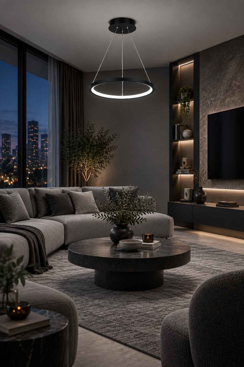 Ringa Siyah Beyaz Işık Modern Tasarım Led Avize