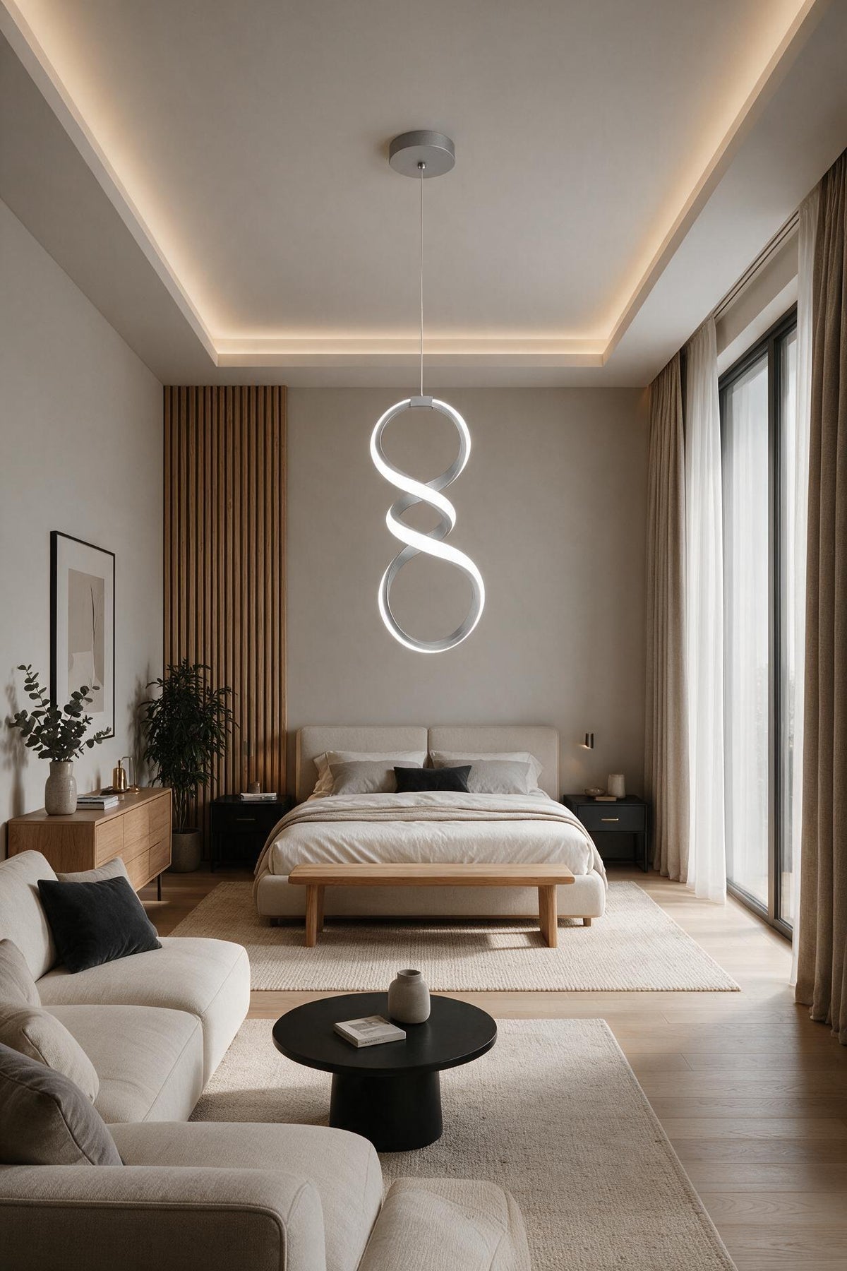 Bohem Gri Beyaz Işık Ledli Modern Sarkıt Led Avize