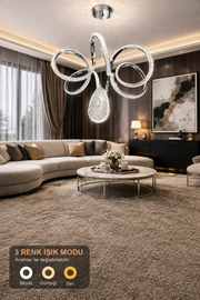 Oylum Lüks Cristalya Serisi Krom Kaplamalı 3 Renk Ledli Sarkıt Ledli Avize Modern Led Avize-Çap 50 cm