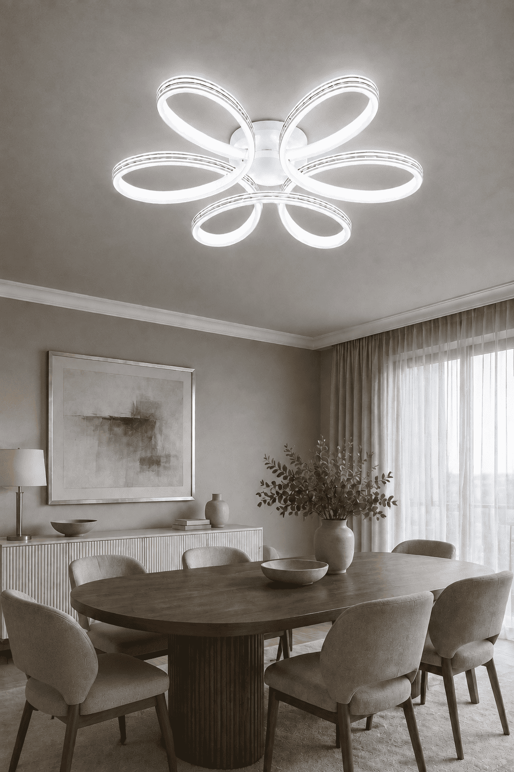 Lupinella Beyaz Krom Çizgili 3 Renk 60 cm Led Avize