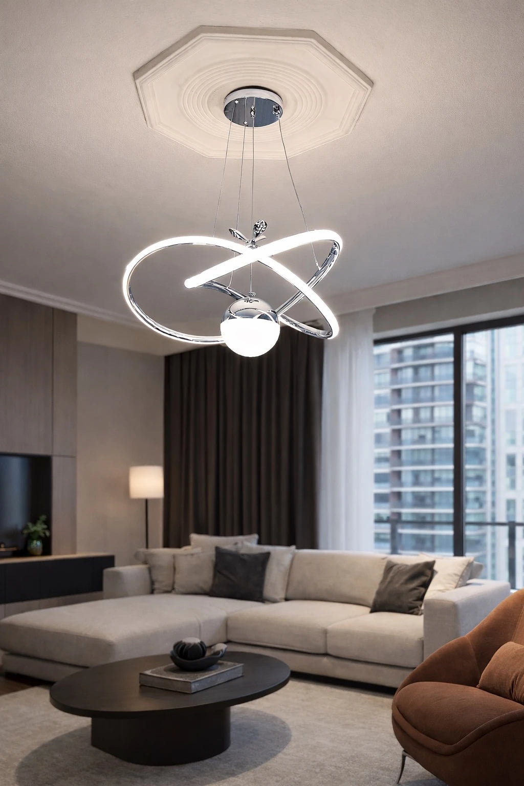 Adore Krom Kaplama 3 Renk Ledli Modern Özel Tasarım Sarkıt Ledli Avize