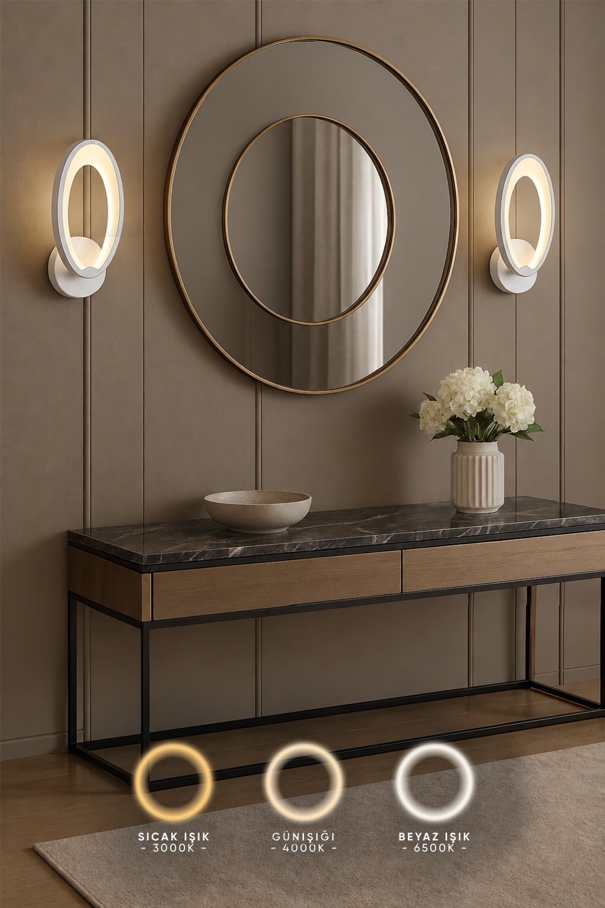 MS31005-1 Beyaz Mimari 3 Renk Ledli Modern Aplik-Takım 2 Adet