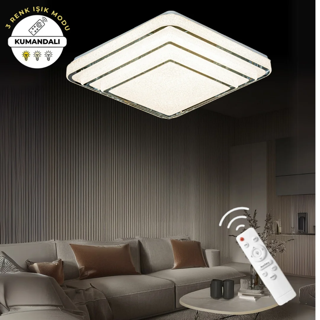 İnci Krom Lüks 3 Katlı Tasarım Kumandalı 3 Renk Ledli Avize Çap 40 cm