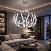 Pierra Lüks Cristalya Serisi Orjinal Krom Kaplamalı 3 Renk Ledli Sarkıt Ledli Avize Modern Led Avize-Çap 50 cm