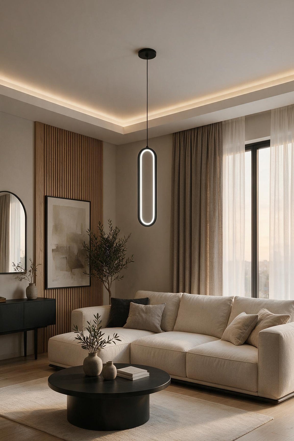 Ovis Siyah Beyaz Işık Ledli Modern Sarkıt Led Avize