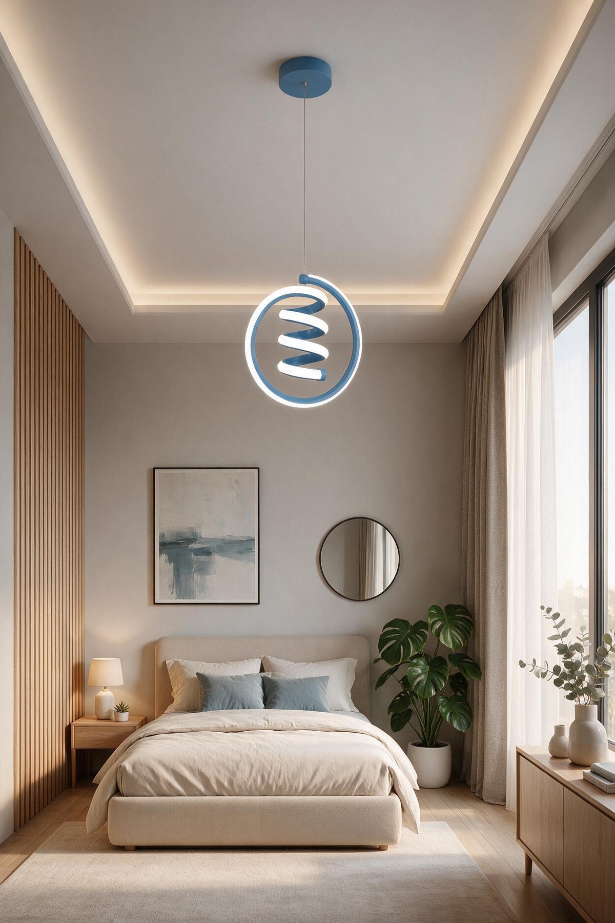 Venita Mavi Tekli Sarkıt Led Beyaz Işık Ultra Ledli Salon Mutfak Oda Hol Ledli Avize