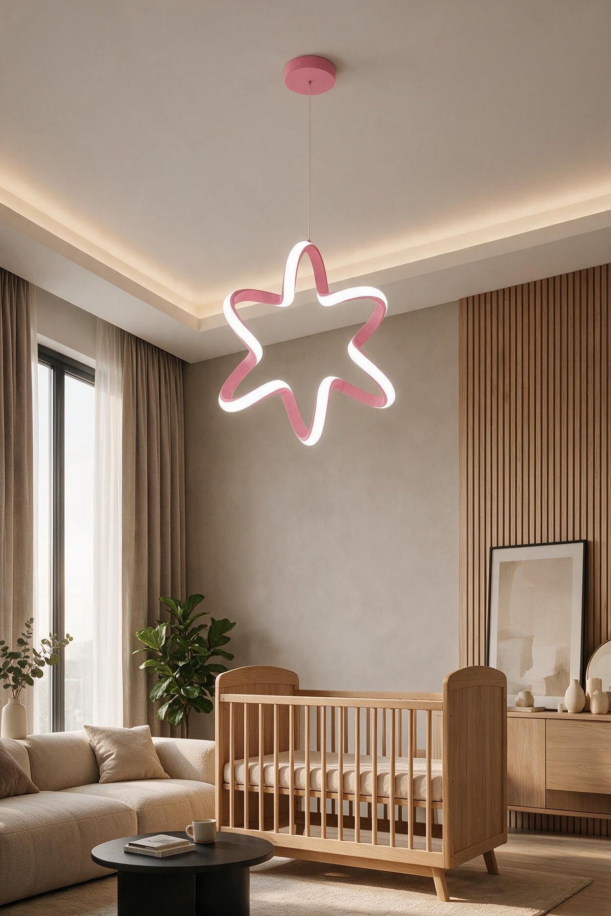 Yıldız Pembe Tekli Sarkıt Led Beyaz Işık Ultra Ledli Salon Mutfak Oda Hol Ledli Avize