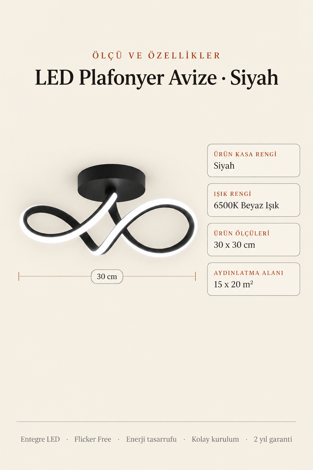 Casabella Modern Siyah Plafonyer Ultra Power Beyaz Ledli Avize