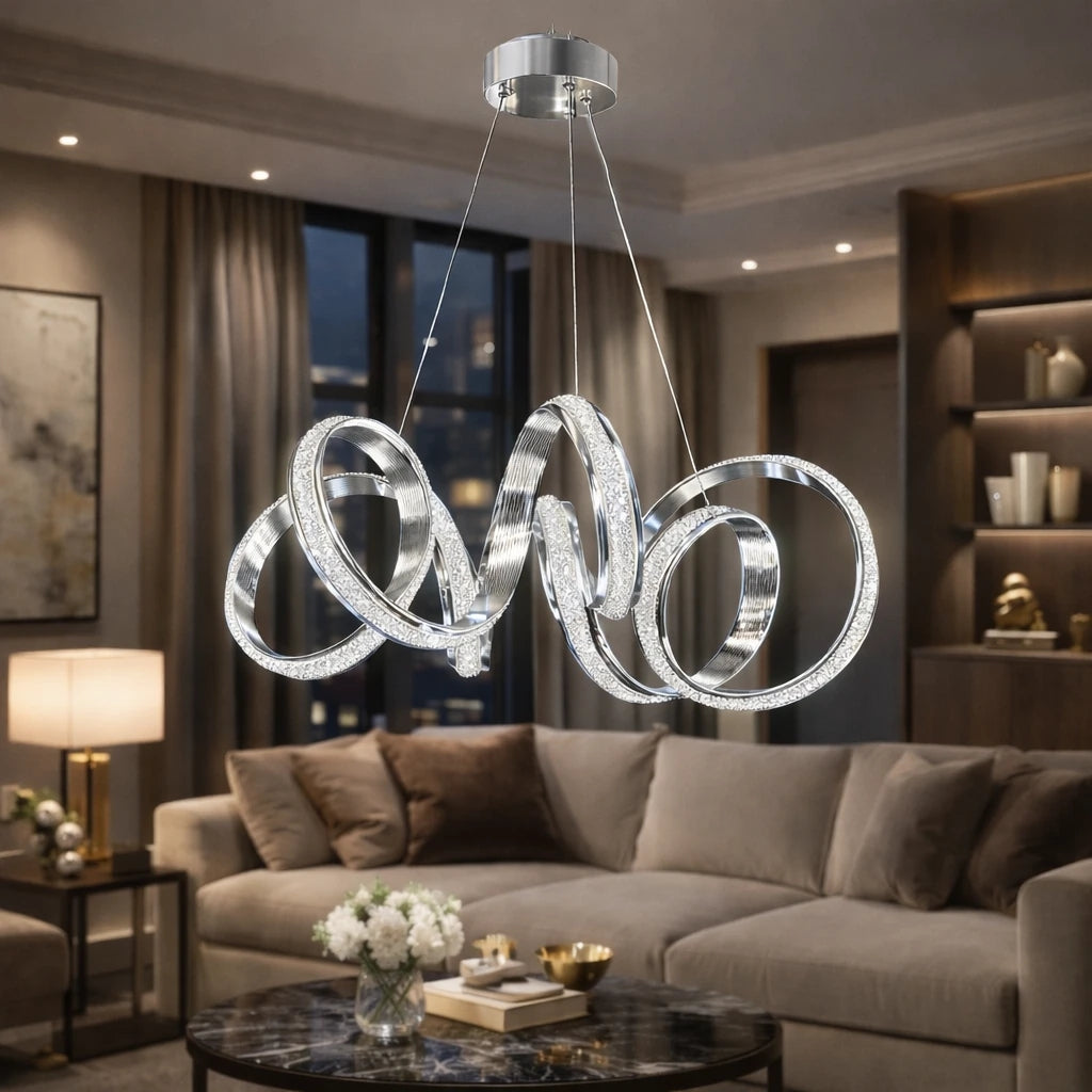 Parmas Lüks Cristalya Serisi Orjinal Krom Kaplamalı 3 Renk Ledli Sarkıt Ledli Avize Modern Led Avize-Çap 50 cm