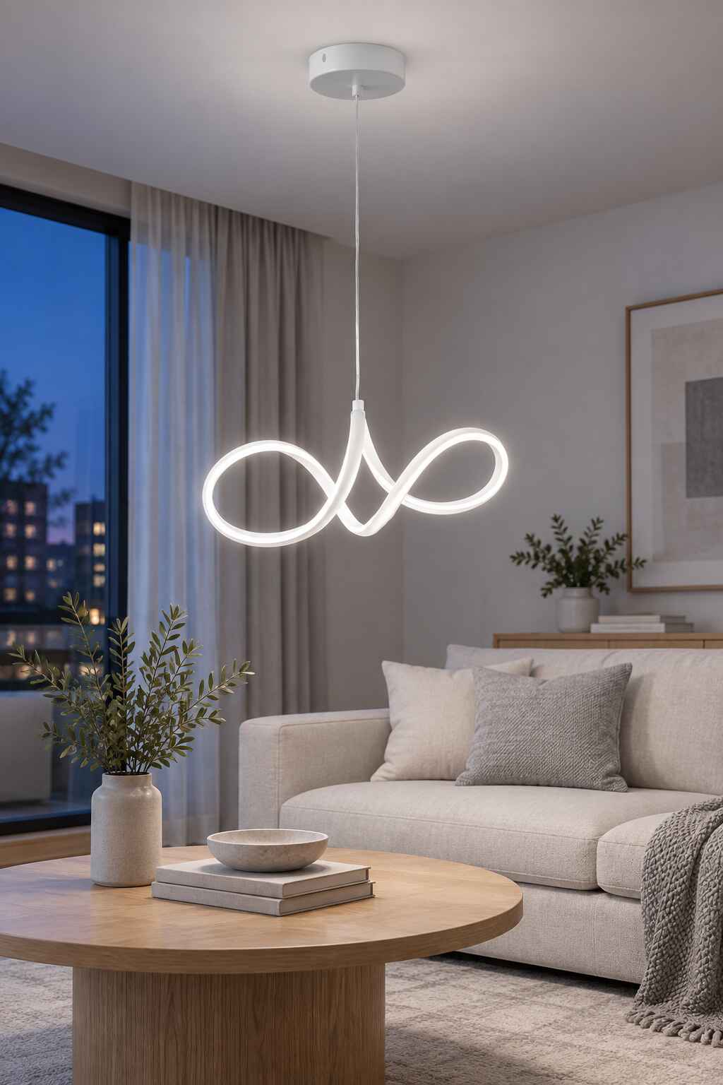 Casabella Mimari Tasarım Beyaz Sarkık Modern Ultra Power Beyaz Ledli Avize