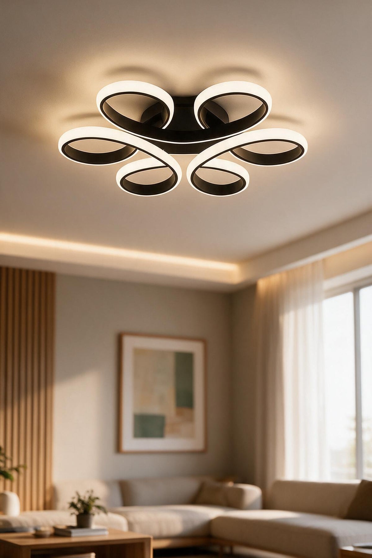 Papatya Modern Siyah Plafonyer Ultra Power Beyaz Ledli Avize - Çap 40 cm
