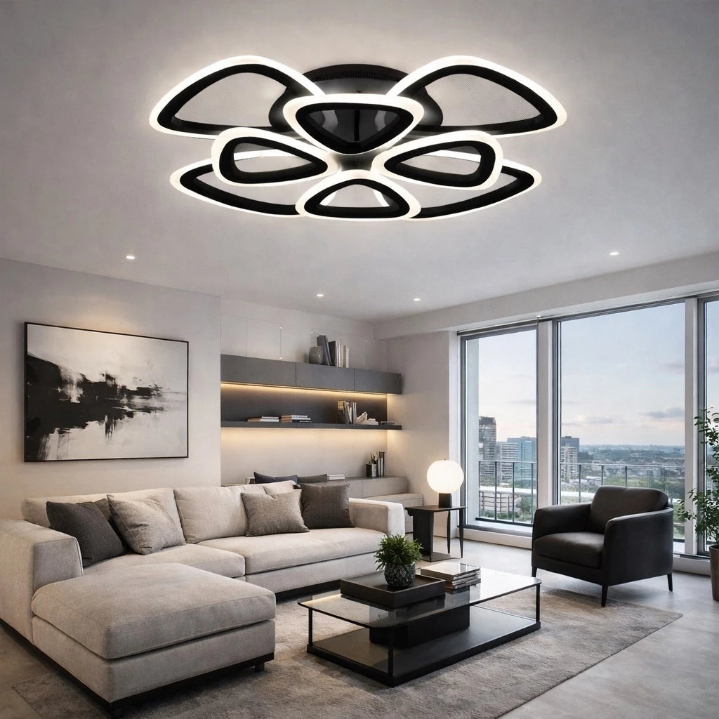 MS39005-4+4 Modern 3 Renk Ledli Mimari Tasarım Siyah Plafonyer Lüks Modern 8'Lİ Ledli Avize