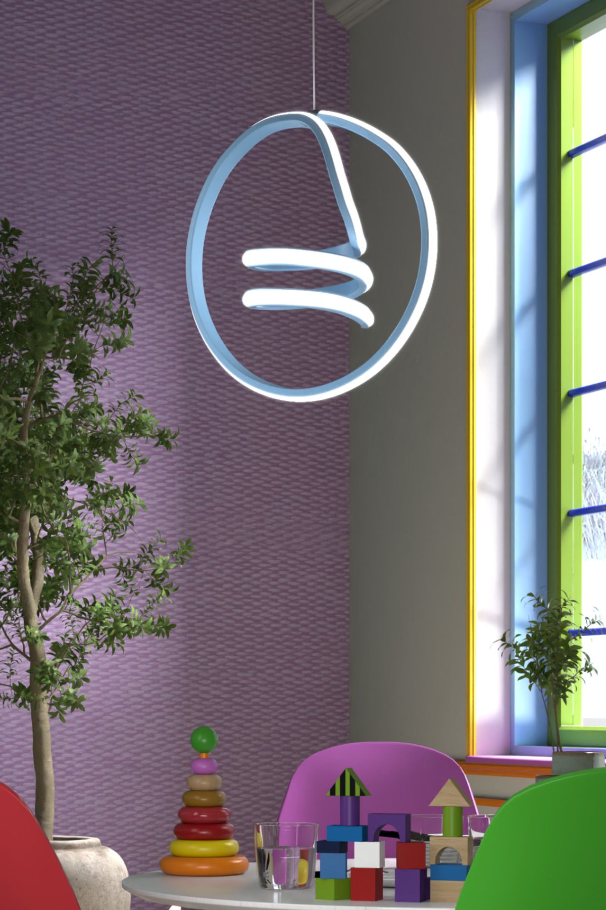 Venita Mavi Tekli Sarkıt Led Günışığı Ultra Ledli Salon Mutfak Oda Hol Ledli Avize