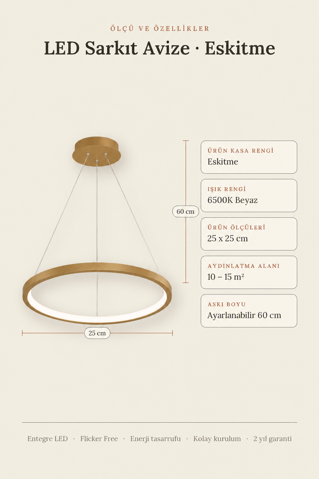 Ringa Eskitme Beyaz Işık Modern Tasarım Led Avize