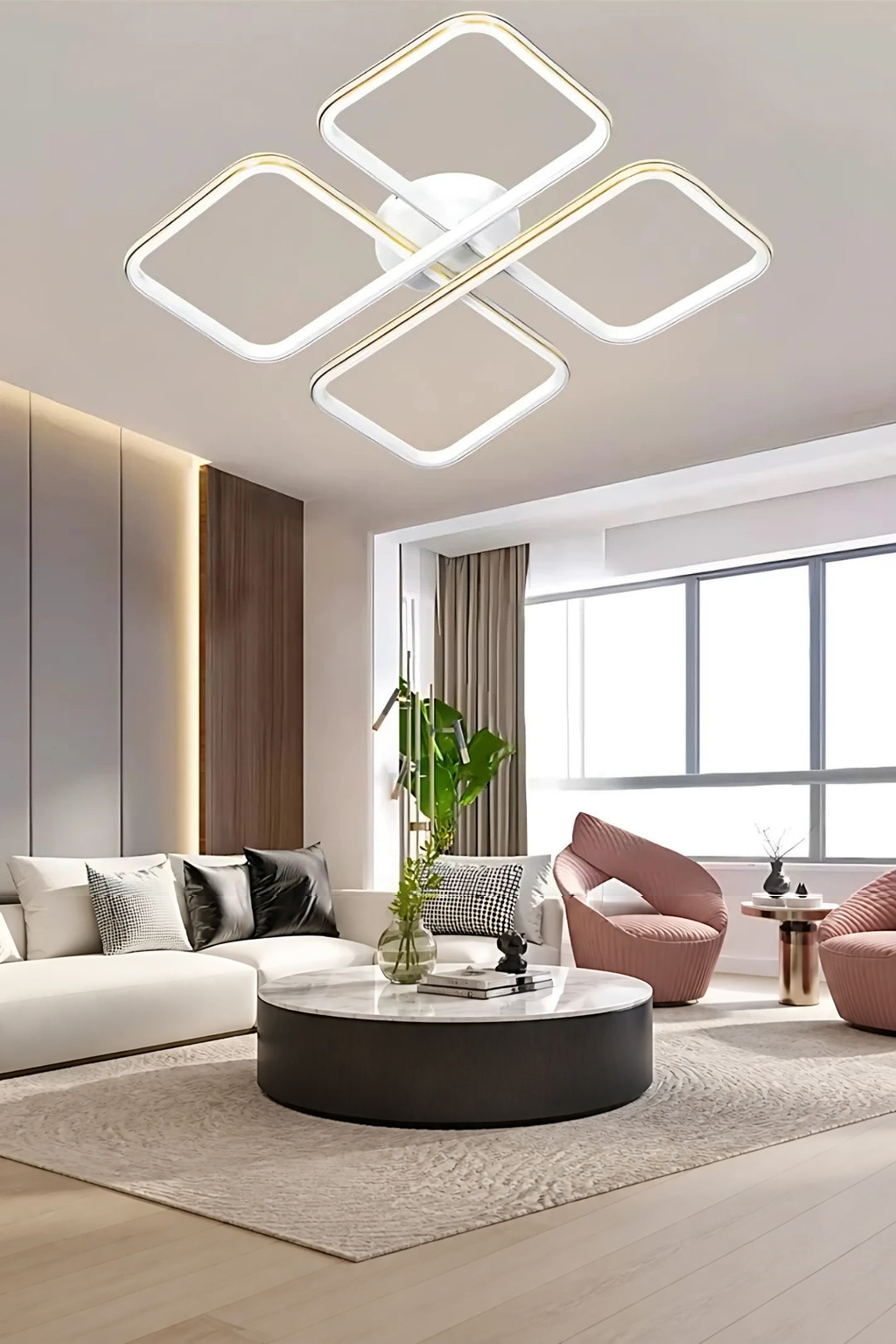 Asel Beyaz  Modern Tasarım Gold Çizgili Plafonyer Ultra Power Beyaz Ledli Avize