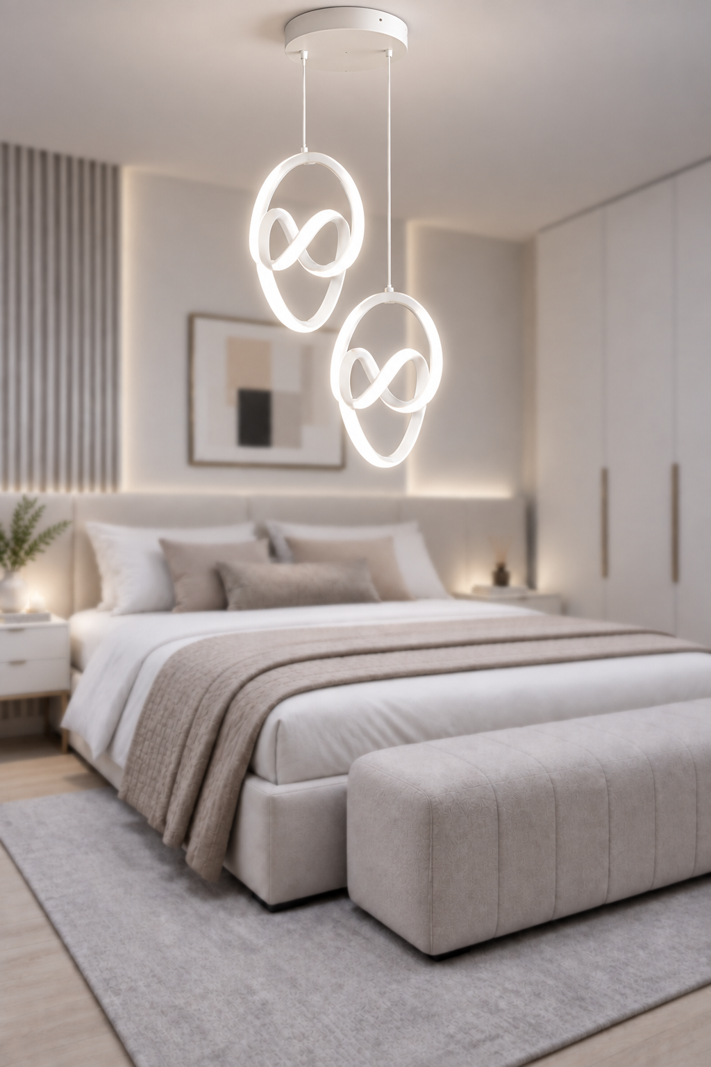 Trend 2'Li Beyaz Sarkık Power Beyaz Ledli Avize Modern Led Avize