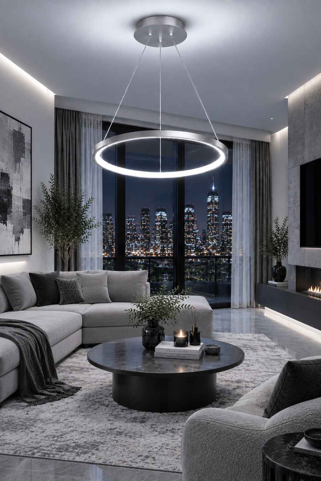 Ringa Krom Gri Beyaz Işık Modern Tasarım Led Avize