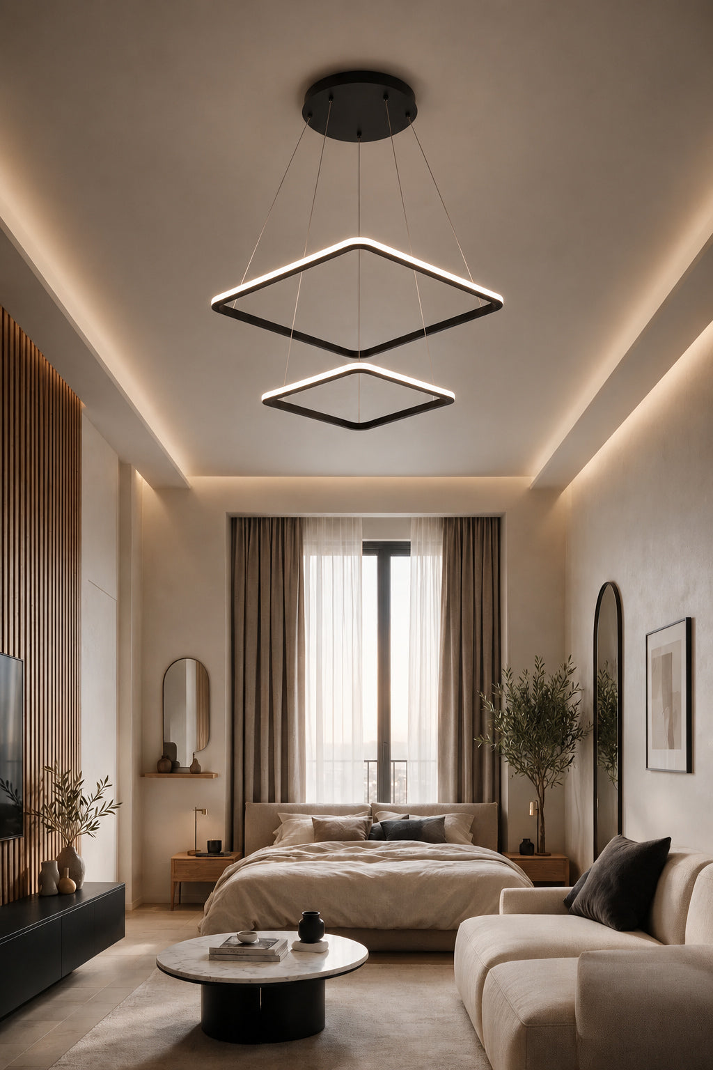 Maria Siyah Kare 3 Renk Ledli Avize Sarkık 2'Li Ledli Avize Modern Led Avize