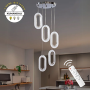 Helen Kristal Krom 5'li Lüks Kumandalı Dimmerli 3 Renk Ledli Modern Led Avize