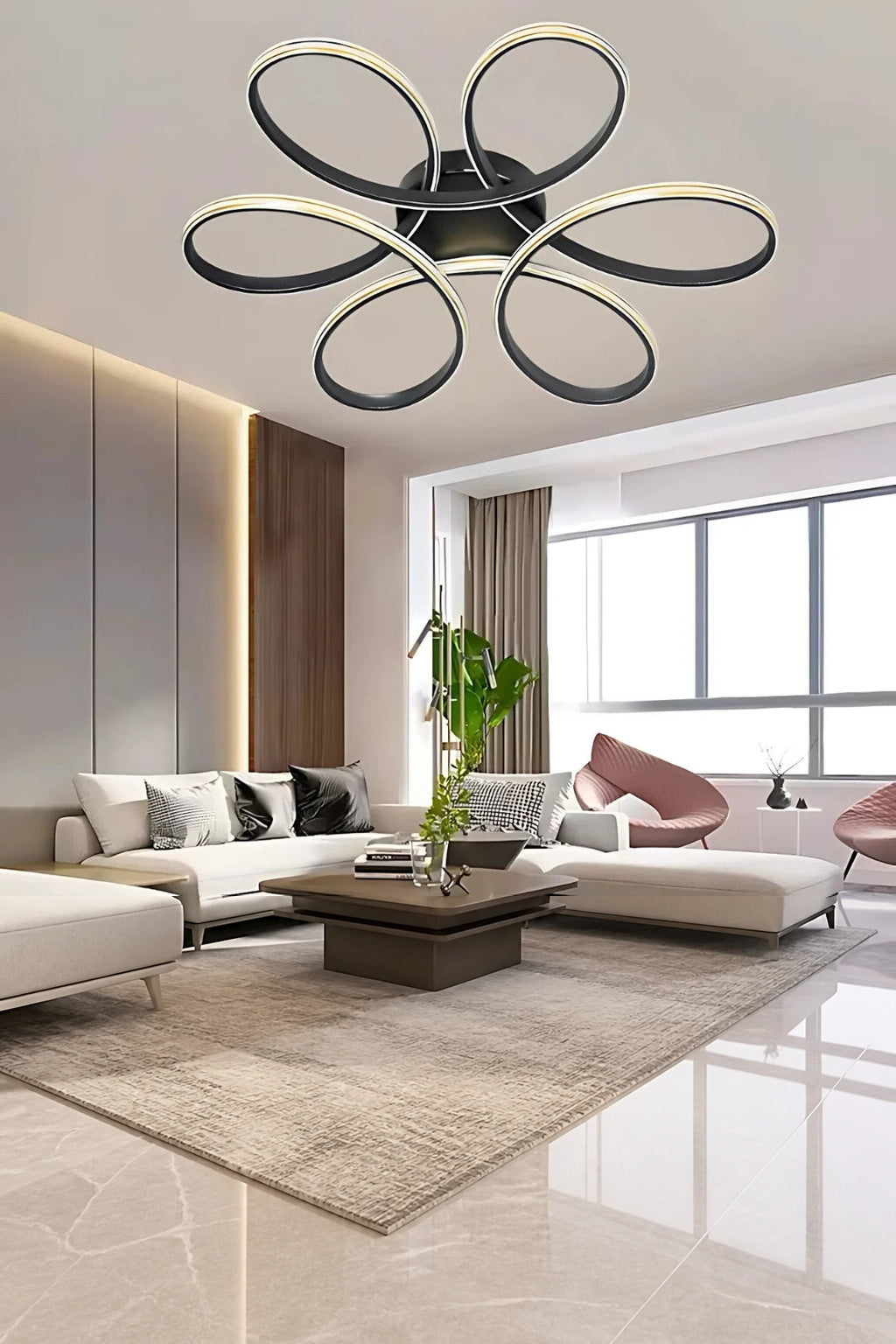 Alya Siyah Modern Tasarım Gold Çizgili Plafonyer Ultra Power Beyaz Ledli Avize
