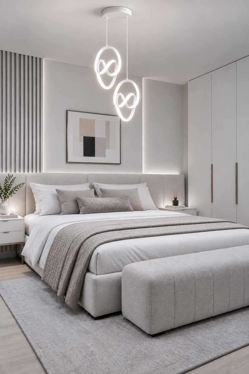 Trend 2'Li Beyaz Sarkık Power Beyaz Ledli Avize Modern Led Avize