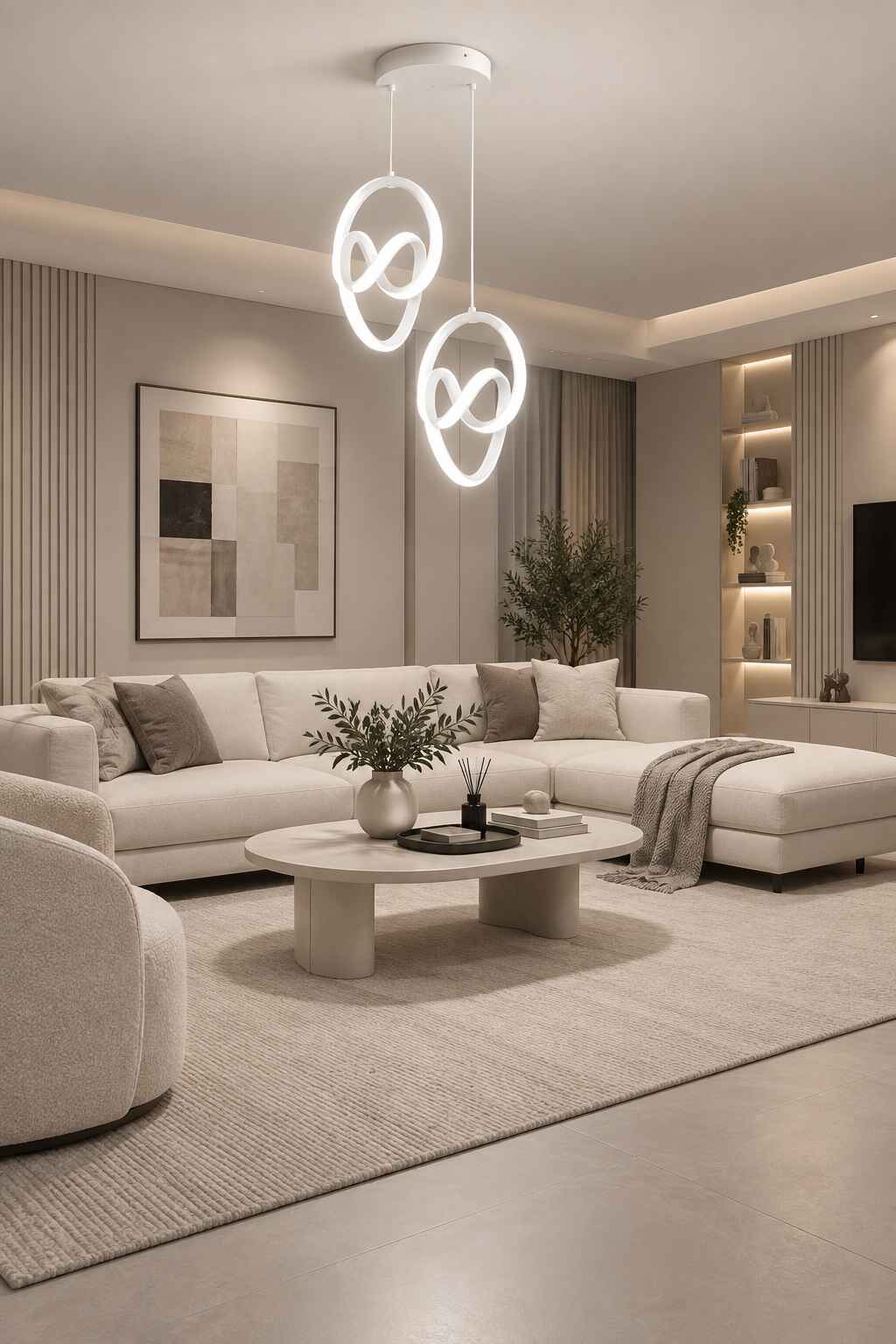 Trend 2'Li Beyaz Sarkık Power Beyaz Ledli Avize Modern Led Avize