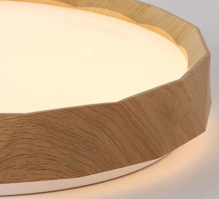 Antik Burma 26'Lık Meşe Ahşap Desenli Plafonyer 3 Renk Ledli Hol Antre Koridor Banyo Balkon Avizesi Ledli Avize Armatür - Çap 26 cm