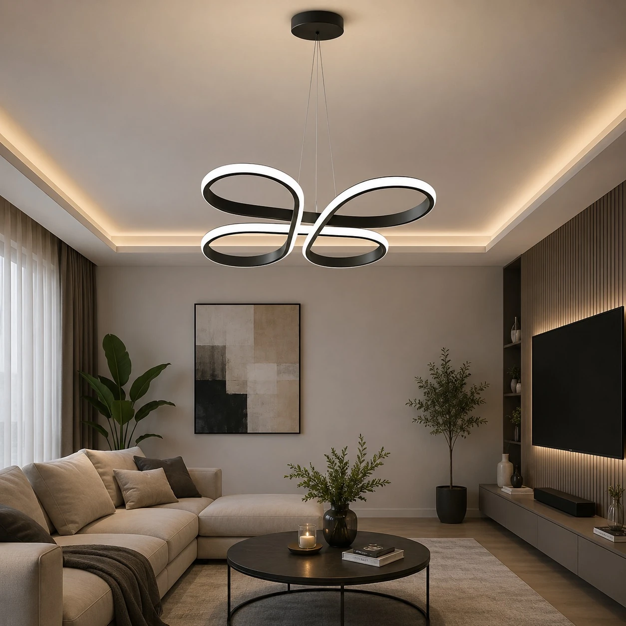 Bohem Siyah Beyaz Ledli Sarkıt Modern Led Avize
