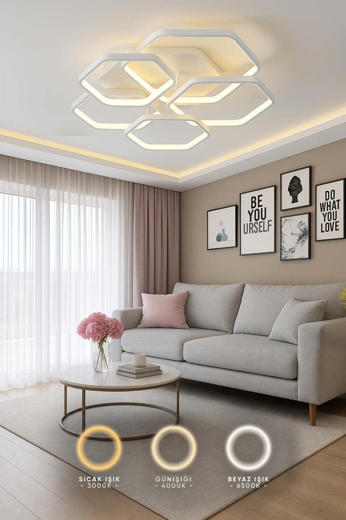 Cross Mimari Tasarım 5'Li 3 Renk Ledli Plafonyer Modern Ledli Avize  Led Avize