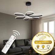 Lupin Siyah Sarkık Kumandalı 3 Renk Ledli Dimmerli Sarkıt Modern Ledli Avize-Çap 60 cm