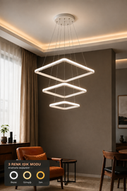 Maria Beyaz Kare 3 Renk Ledli Avize Sarkık 3'lü Ledli Avize Modern Led Avize