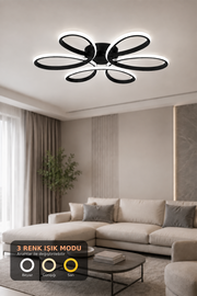 Alya Siyah 3 Renk 60 cm Plafonyer Led Avize
