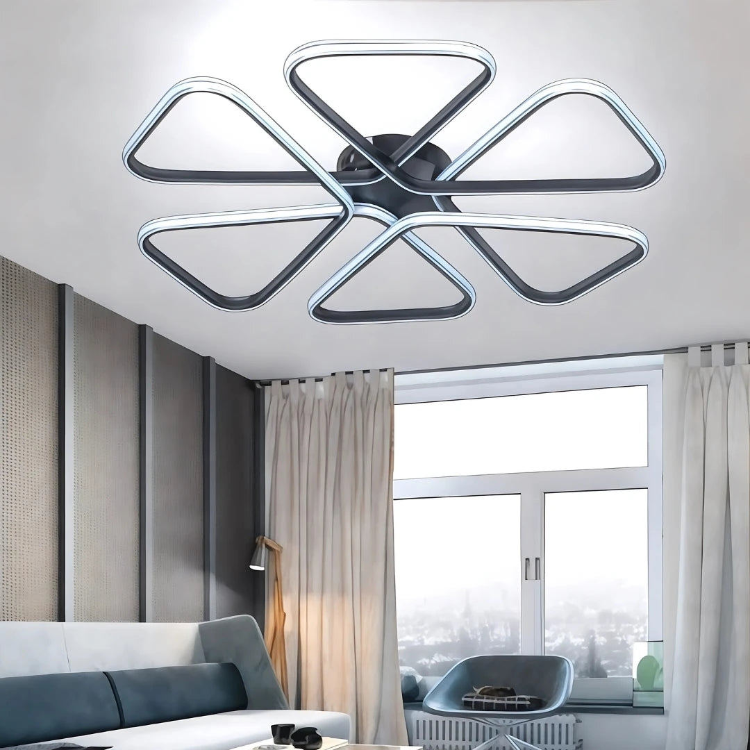 Aden Siyah Modern Tasarım Krom Çizgili Plafonyer Ultra Power Beyaz Ledli Avize