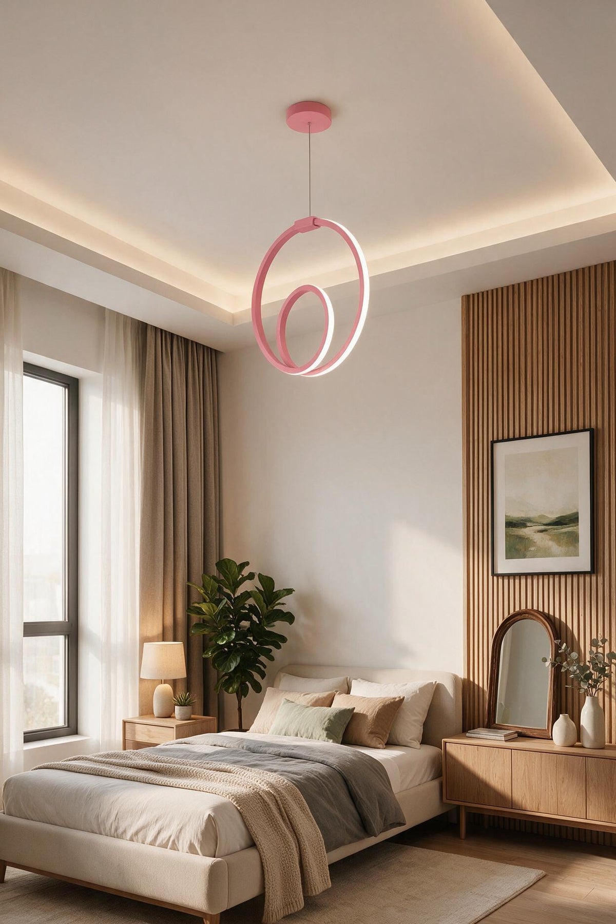 Orjin Pembe Tekli Sarkıt Led Beyaz Işık Ultra Ledli Salon Mutfak Oda Hol Ledli Avize