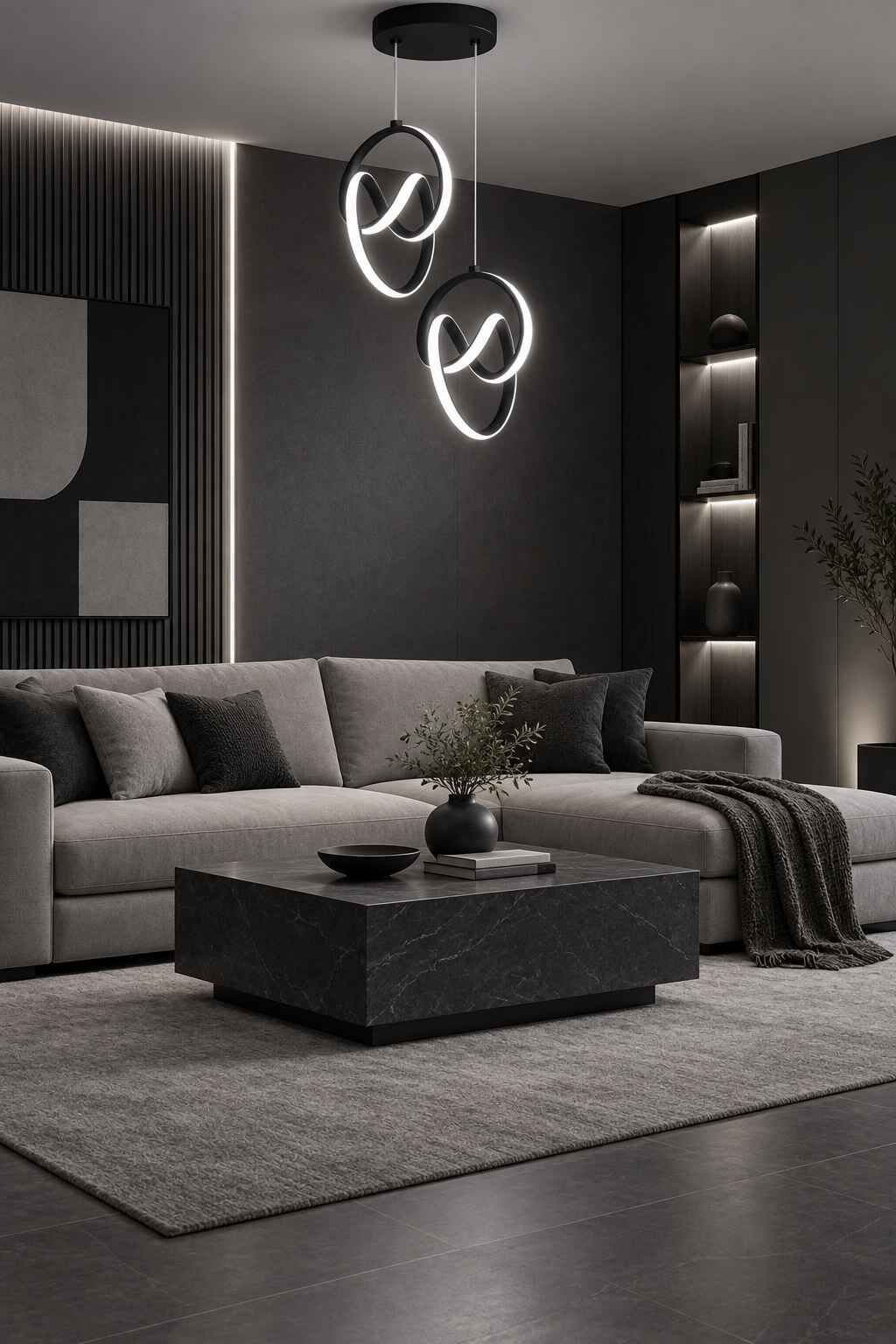Trend 2'Li Siyah Sarkık Power Beyaz Ledli Avize Modern Led Avize