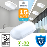 Aydos 15W Beyaz Nemliyer Led Armatür 6400K Beyaz Işık
