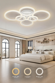 MS38005-6 Modern 3 Renk Ledli Beyaz Plafonyer Lüks  6'Lı Ledli Avize