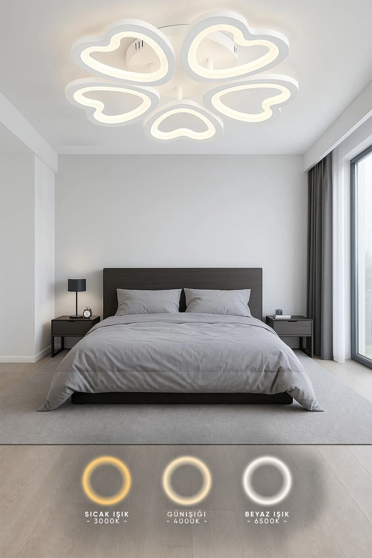 MS61005-5 Modern 3 Renk Ledli Mimari Tasarım Beyaz Plafonyer Lüks 5'Li Ledli Avize
