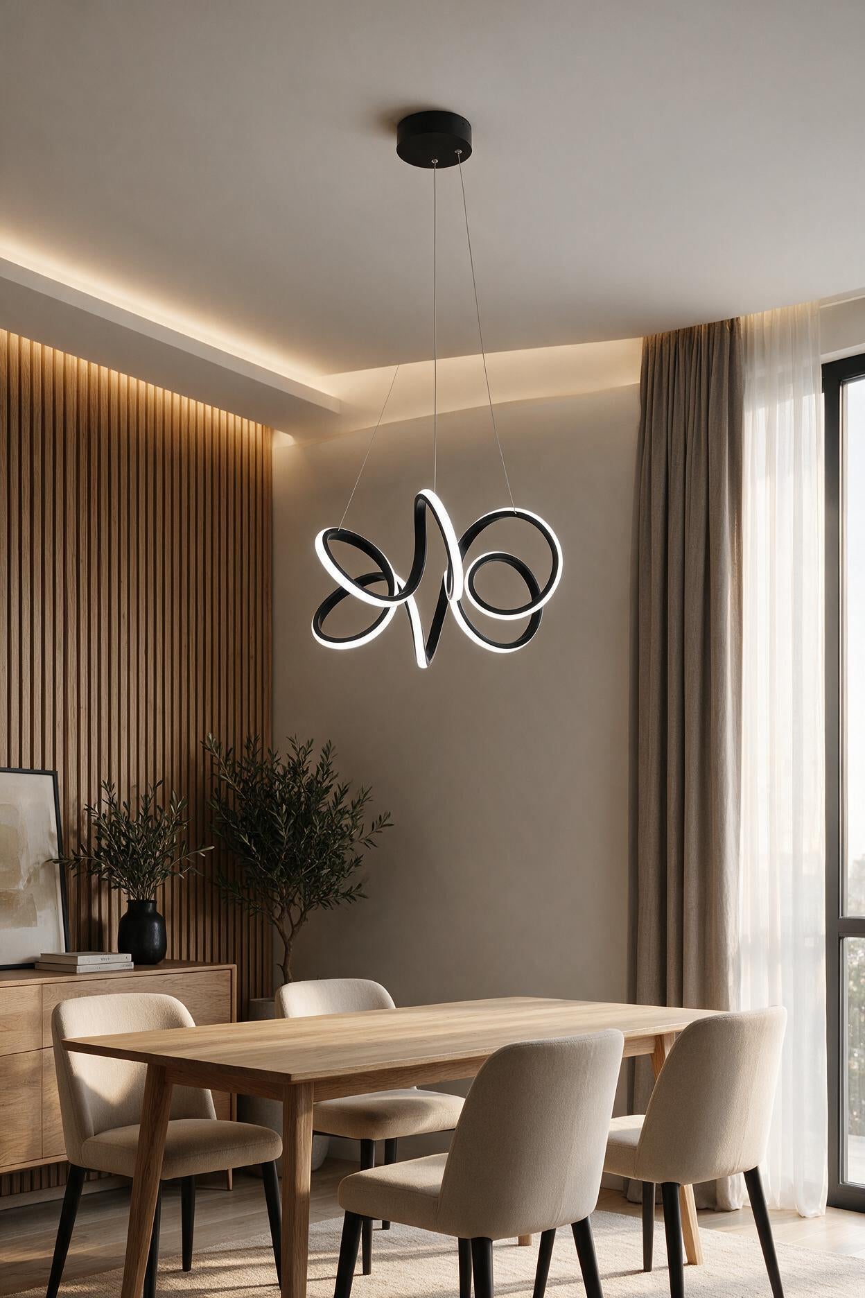 Endiy Siyah Modern Sarkıt Led Avize Beyaz Işık