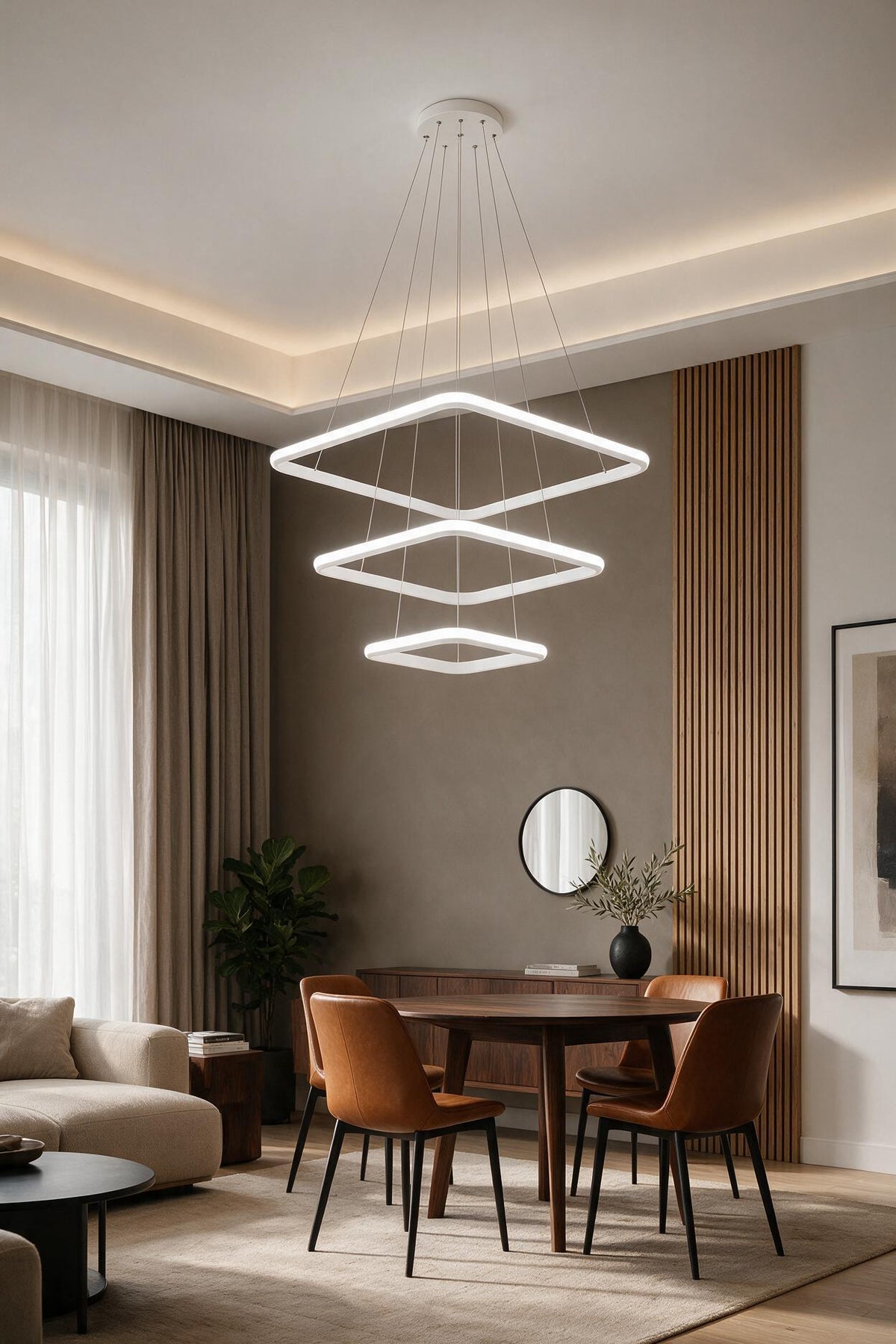 Maria Beyaz Kare 3 Renk Ledli Avize Sarkık 3'lü Ledli Avize Modern Led Avize
