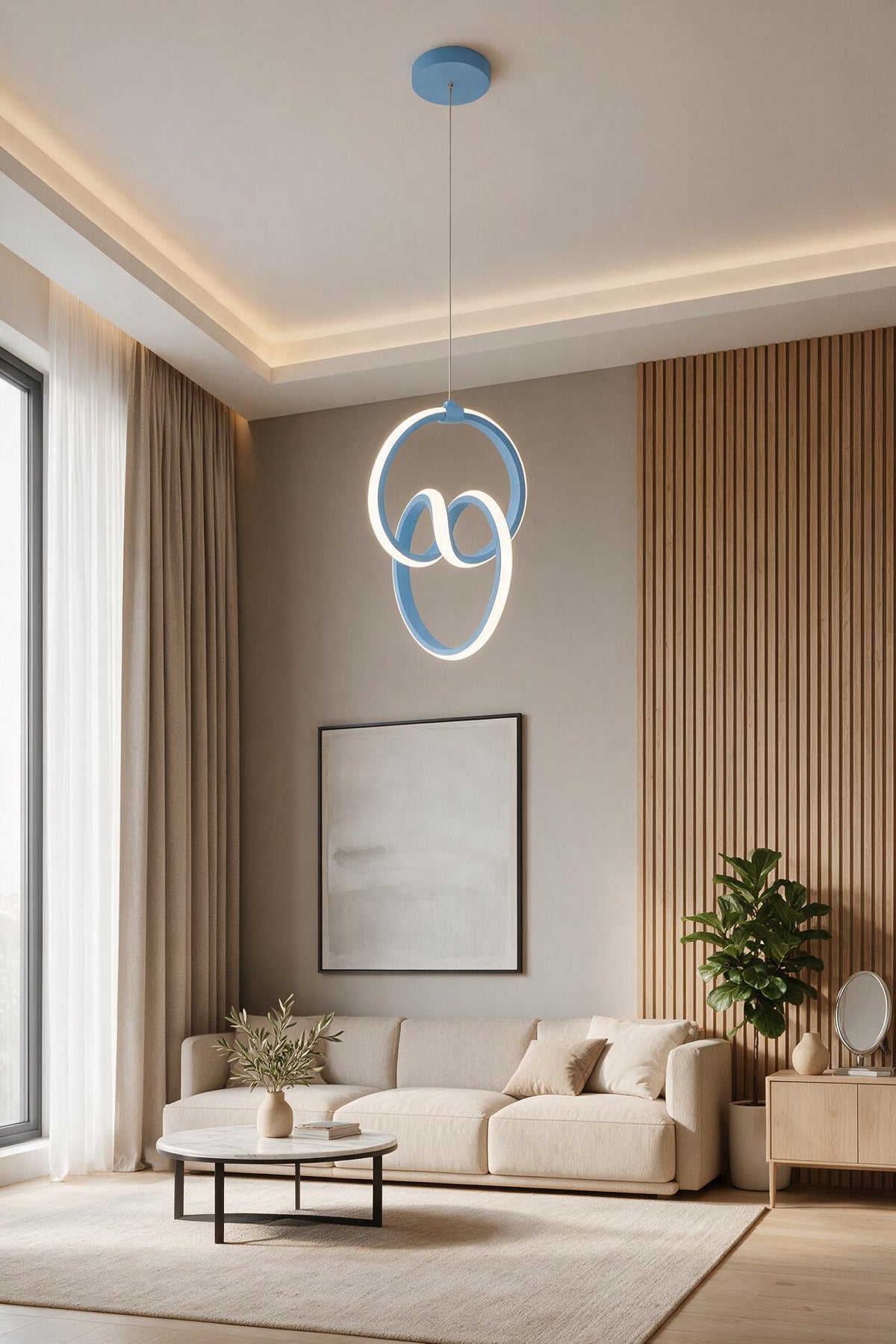 Emily Mavi Tekli Sarkıt Led Günışığı Ultra Ledli Salon Mutfak Oda Hol Ledli Avize