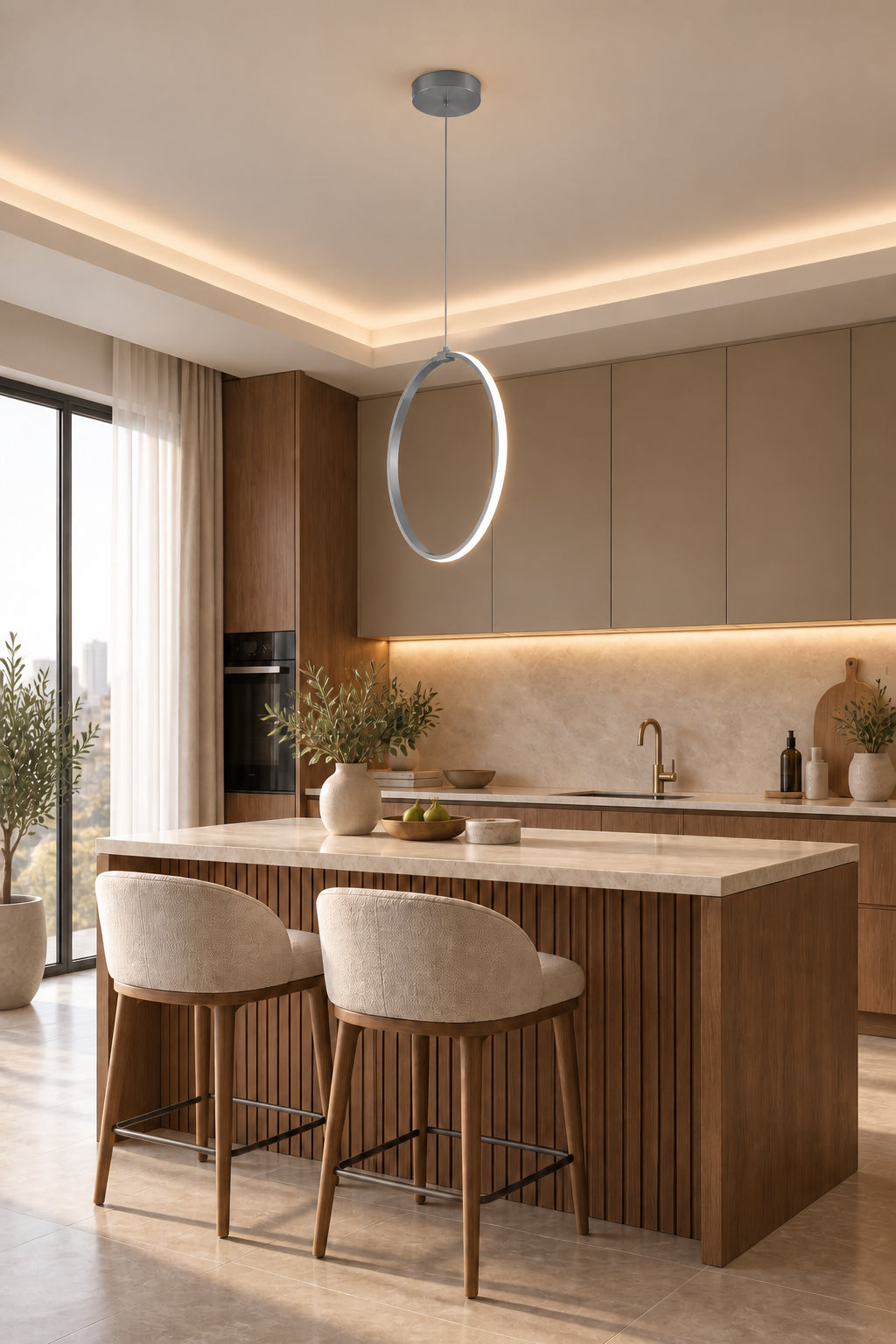 Rings Gri Tekli Sarkıt Led Beyaz Işık Ultra Ledli Salon Mutfak Oda Hol Ledli Avize