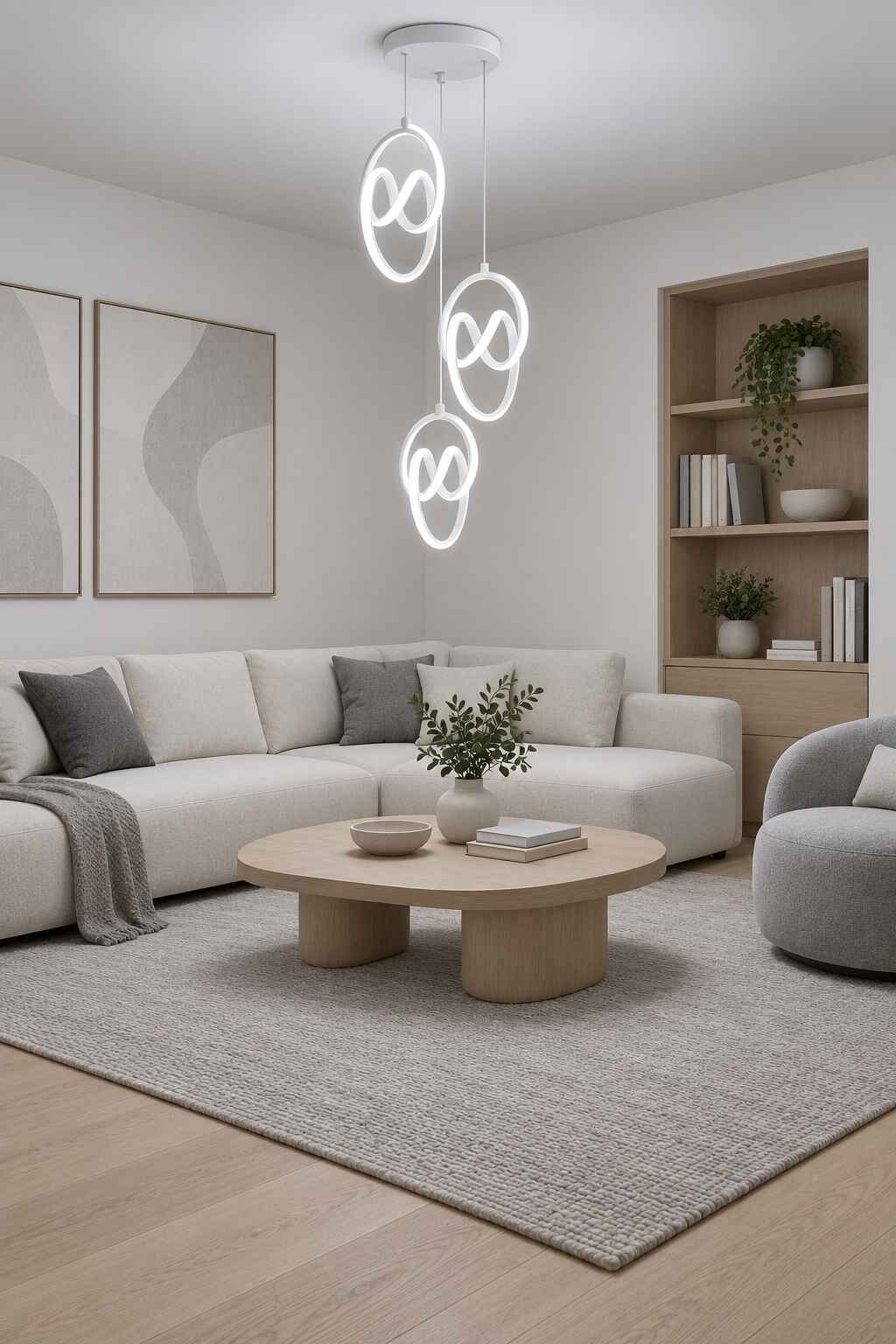 Trend 3'Lü Beyaz Sarkık Power Beyaz Ledli Avize Modern Led Avize